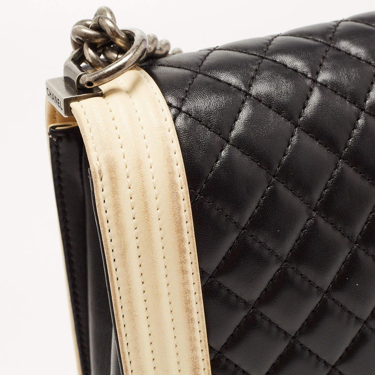 Chanel Boy Bag Black Beige Chanel Beige/Black Quilted Leather