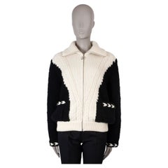 CHANEL black & cream wool 19B BOUCLE & CABLE KNIT Bomber Jacket 38 S