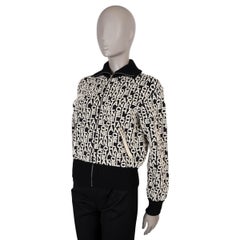 CHANEL black cream wool 19B COCO NEIGE LOGO BOMBER Jacket 36 XS