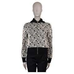 CHANEL black cream wool 19B COCO NEIGE LOGO BOMBER Jacket 36 XS