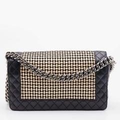 Chanel Black/Cream Woven Patent and Leather Medium Reverso Boy Flap Bag