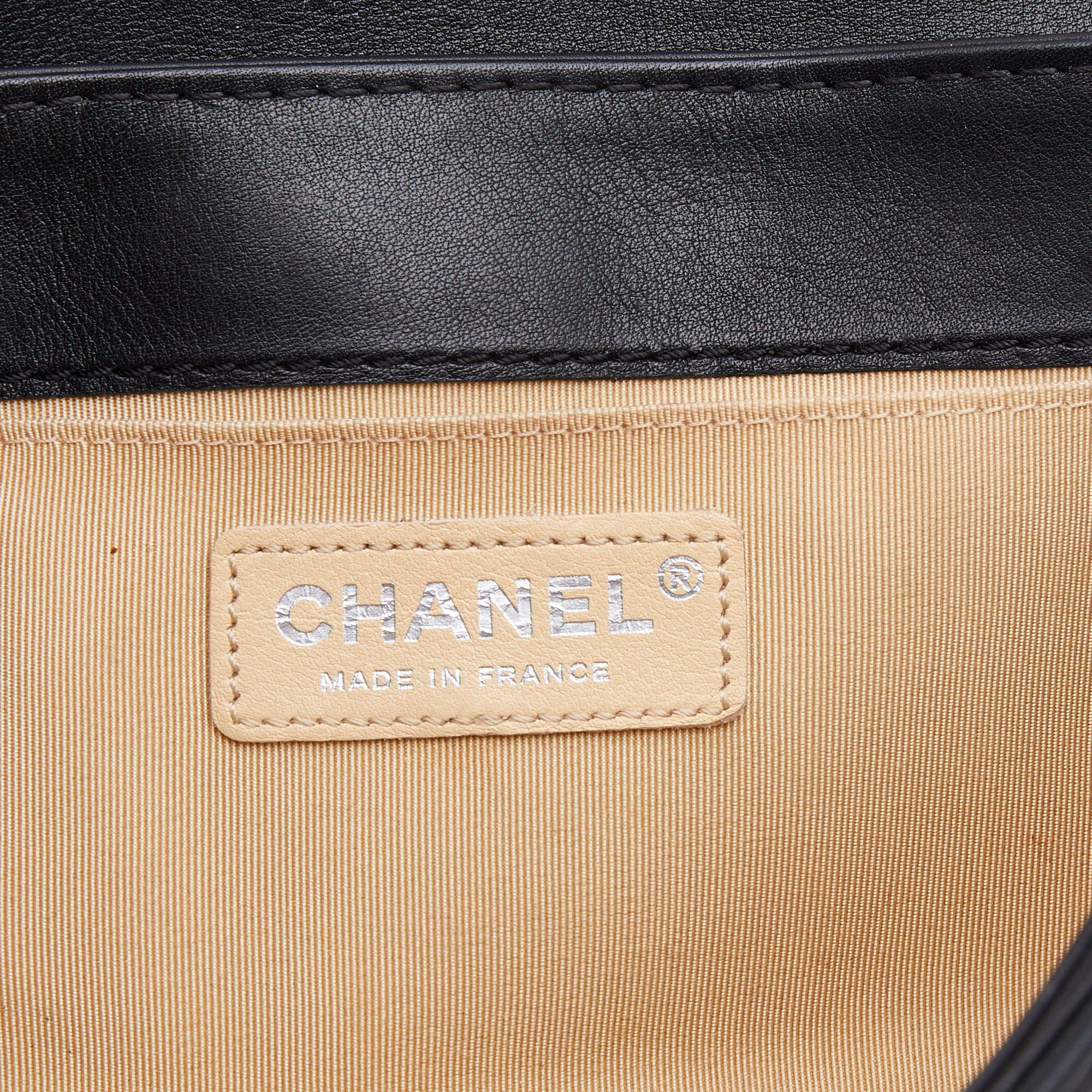 Chanel Black/Cream Woven Patent and Leather Medium Reverso Boy Flap Bag 3
