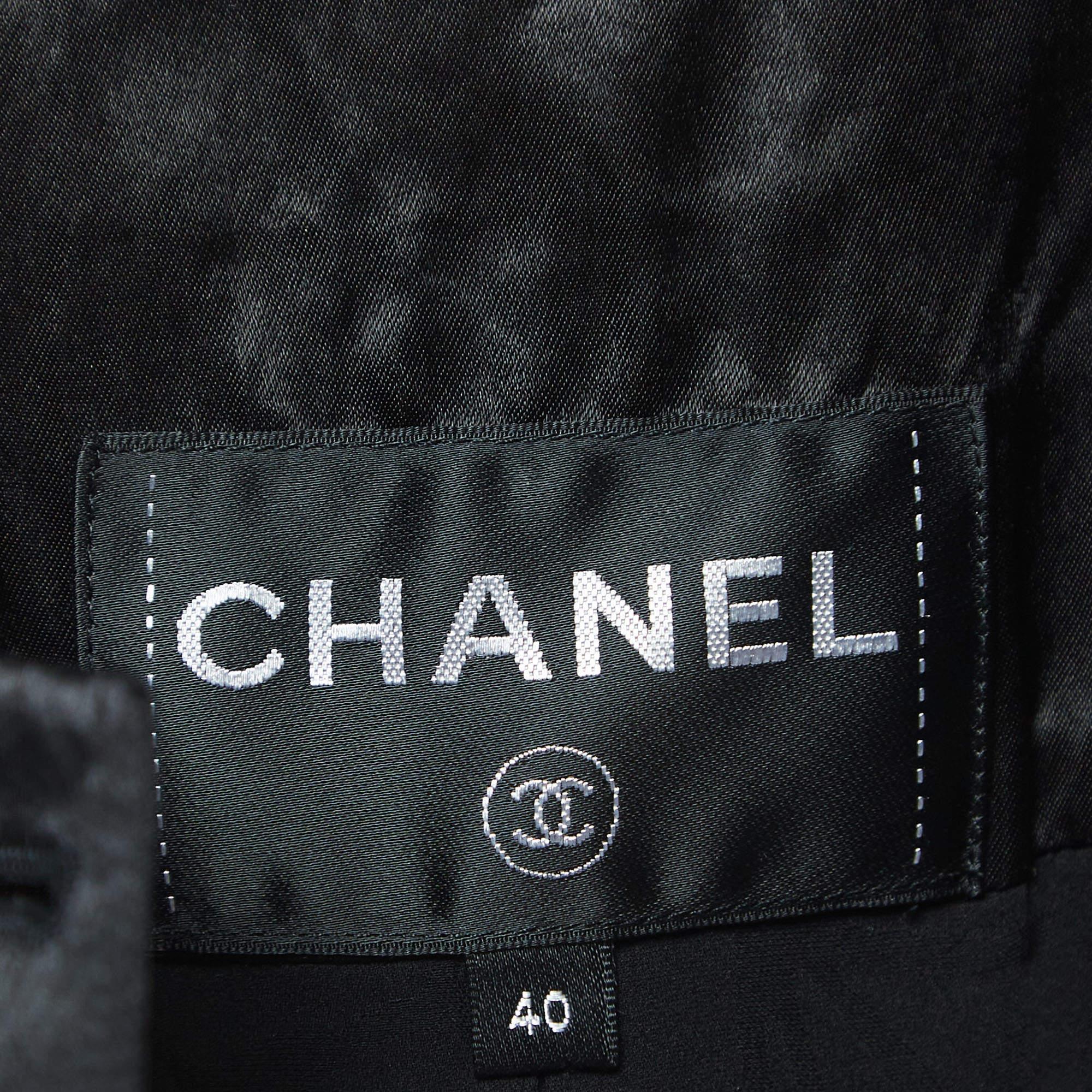 Chanel Black Crepe Zip Front Midi Dress M For Sale 1