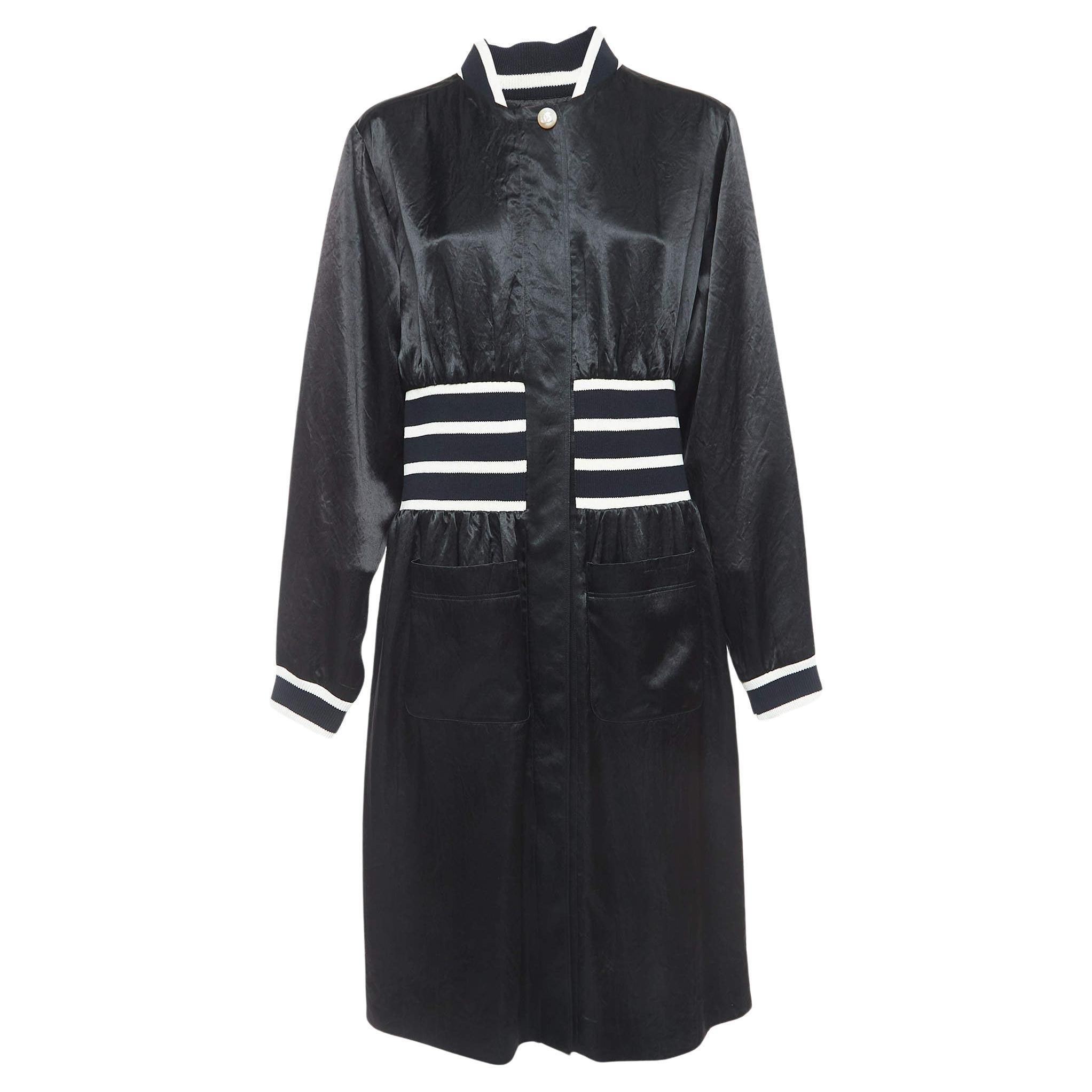 Chanel Black Crepe Zip Front Midi Dress M For Sale