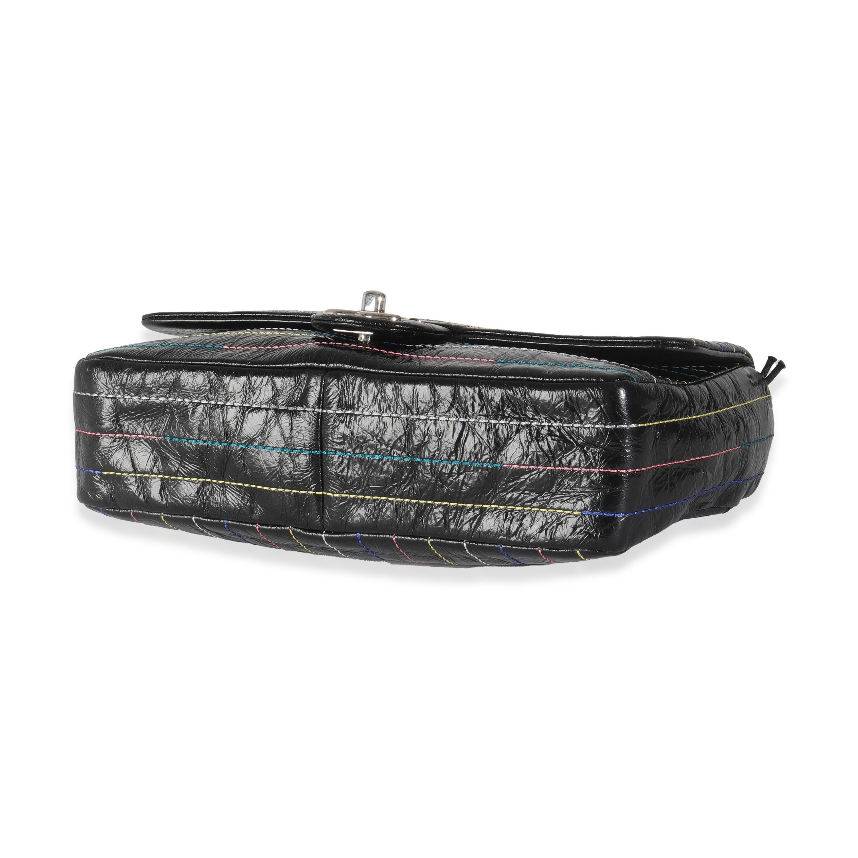Chanel Black Crinkle Patent Multicolor Stitch Single Flap Bag 1