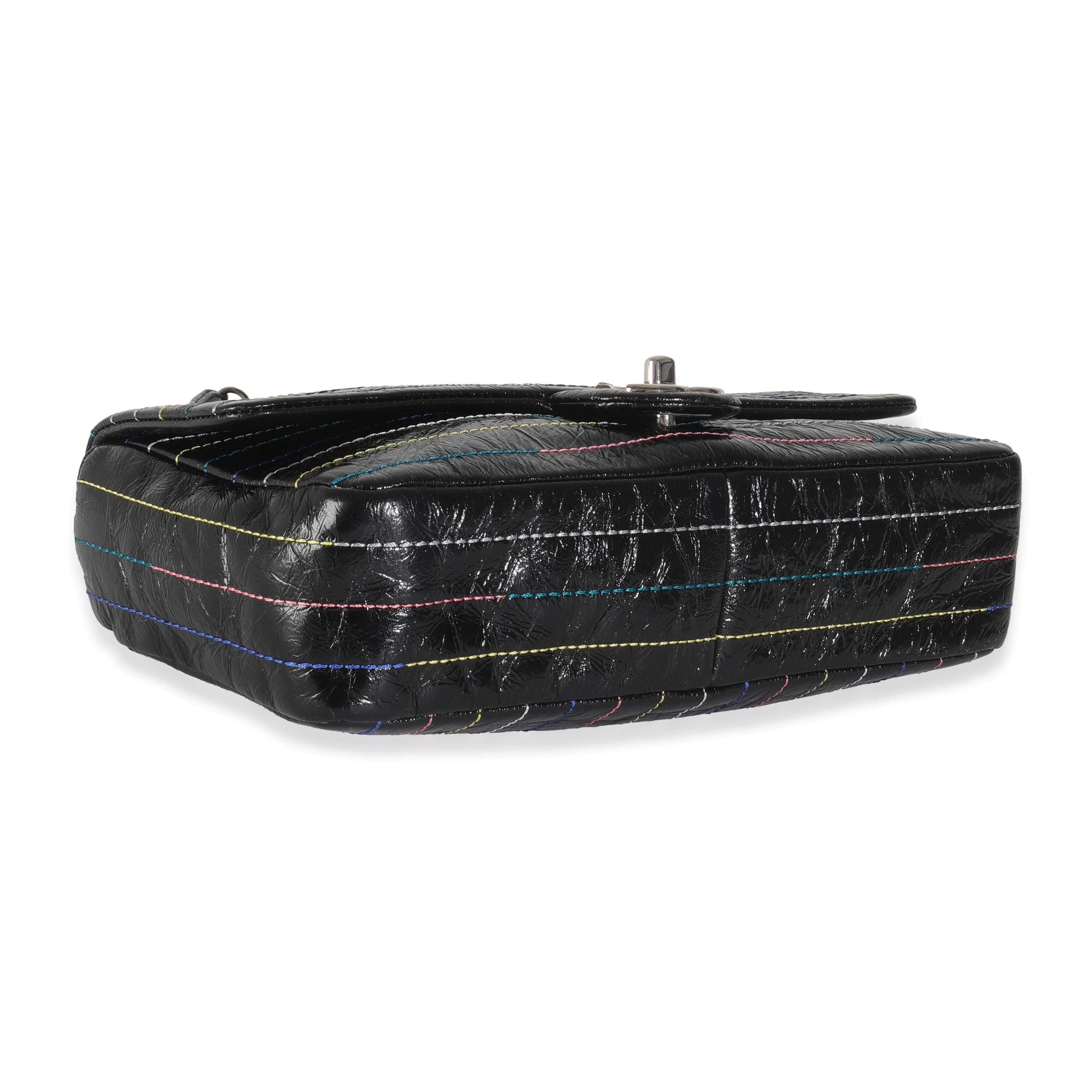 Chanel Black Crinkle Patent Multicolor Stitch Single Flap Bag 3
