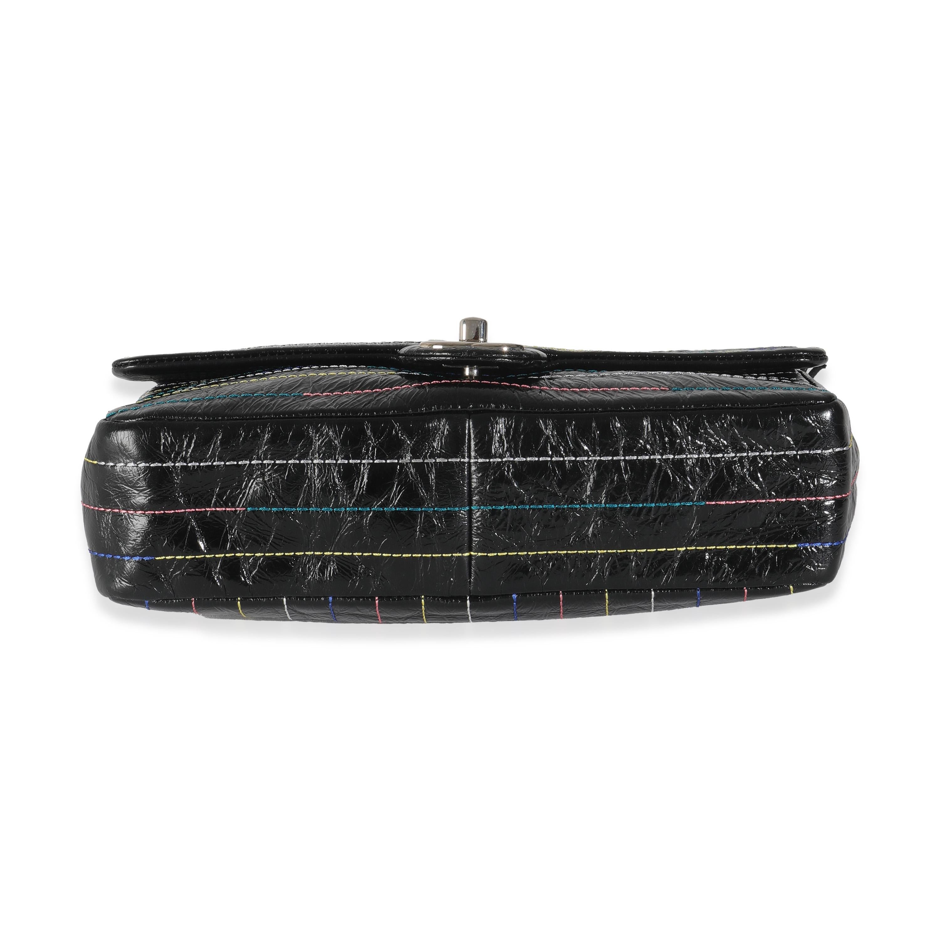 Chanel Black Crinkle Patent Multicolor Stitch Single Flap Bag 4