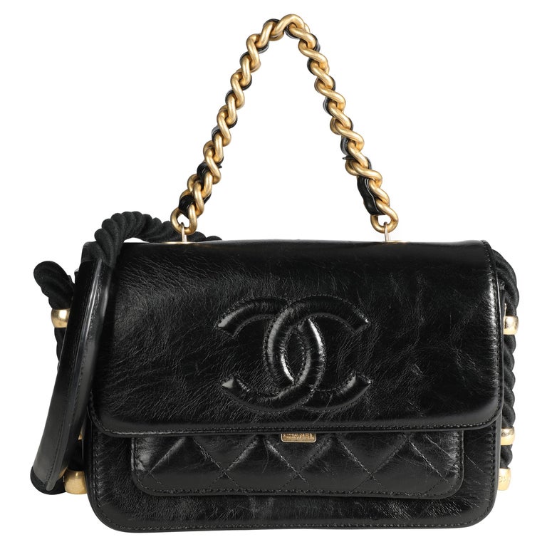 Chanel Black Crinkled Calfskin En Vogue Rope Flap Bag For Sale at 1stDibs