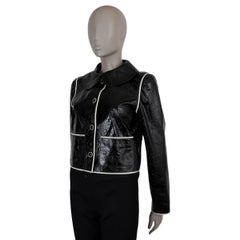 CHANEL black crinkled leather 21A CHATEAU DES DAMES CROPPED Jacket 38 S