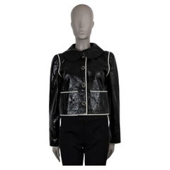 CHANEL black crinkled leather 21A CHATEAU DES DAMES CROPPED Jacket 38 S