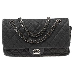 Chanel Black Crinkled Leather Medium Classic Double Flap Bag