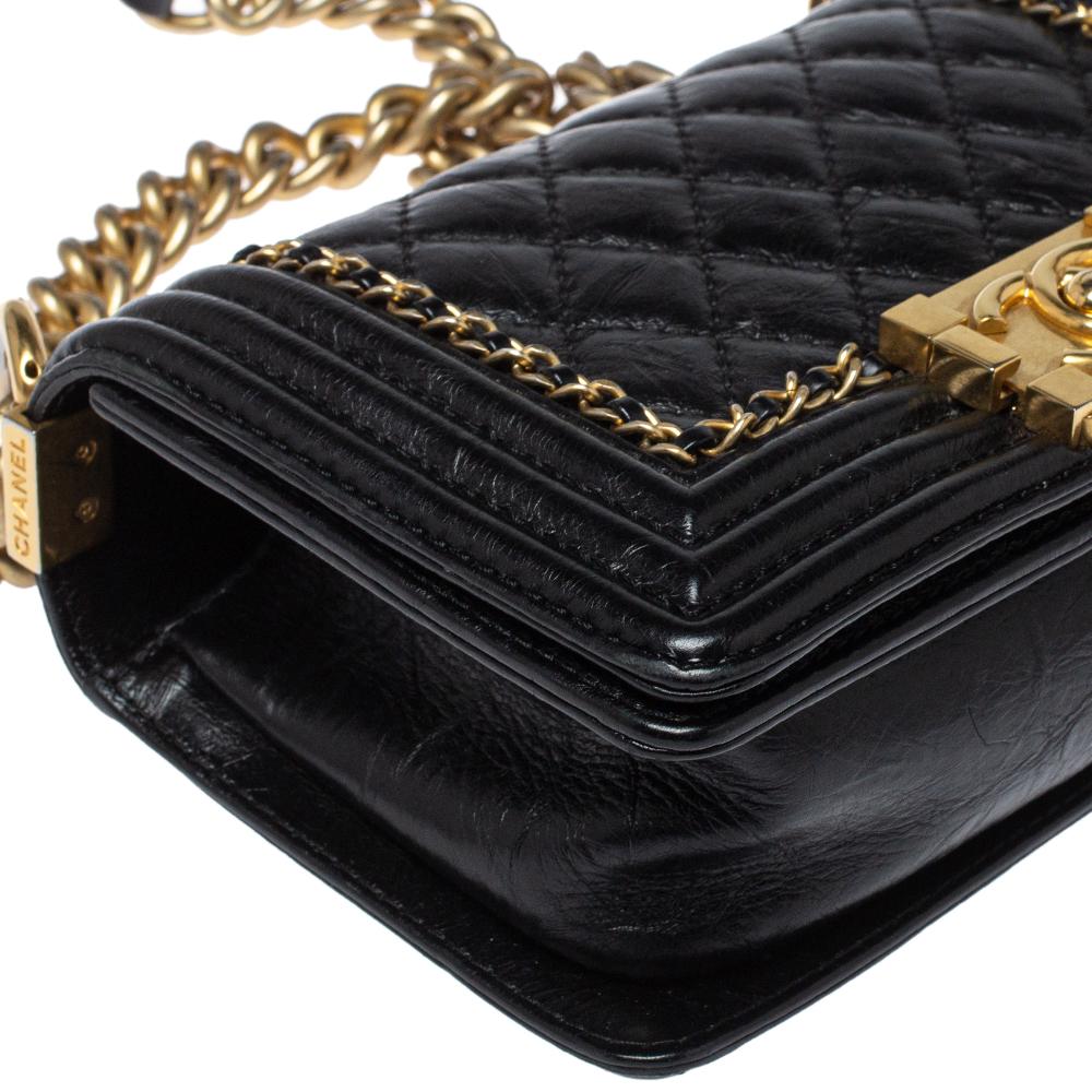 Chanel Black Crinkled Leather Small Chain Boy Flap Bag 5