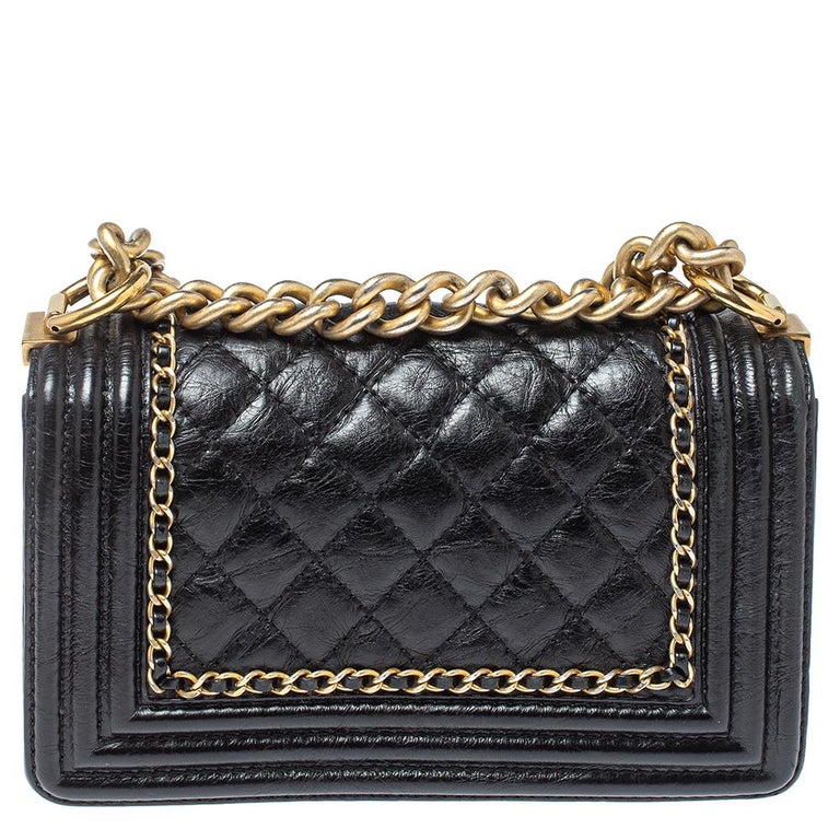 Chanel Black Crinkled Leather Small Chain Boy Flap Bag at 1stDibs
