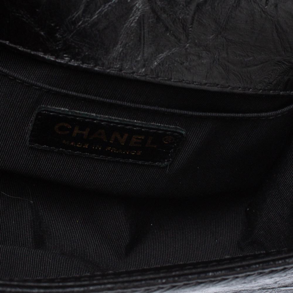 Women's Chanel Black Crinkled Leather Small Chain Boy Flap Bag