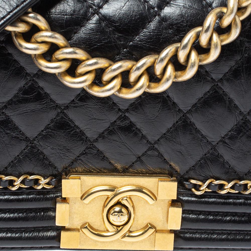 Chanel Black Crinkled Leather Small Chain Boy Flap Bag 3