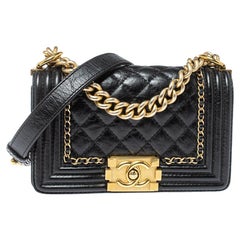 Chanel Black Crinkled Leather Small Chain Boy Flap Bag