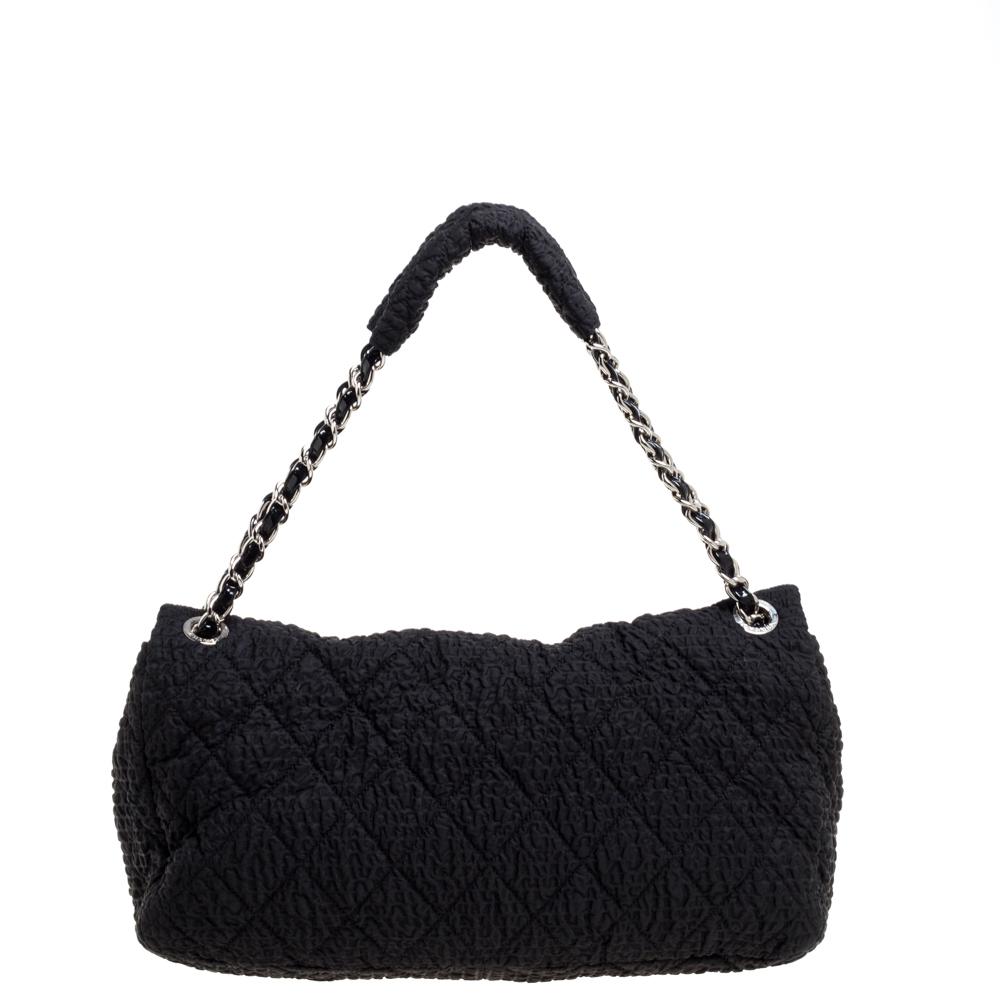 Chanel Black Crinkled Nylon CC Flap Chain Bag 1