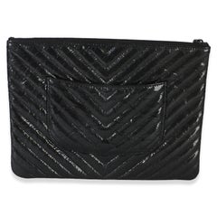 Chanel Black Crinkled Patent Calfskin Chevron Medium O Case