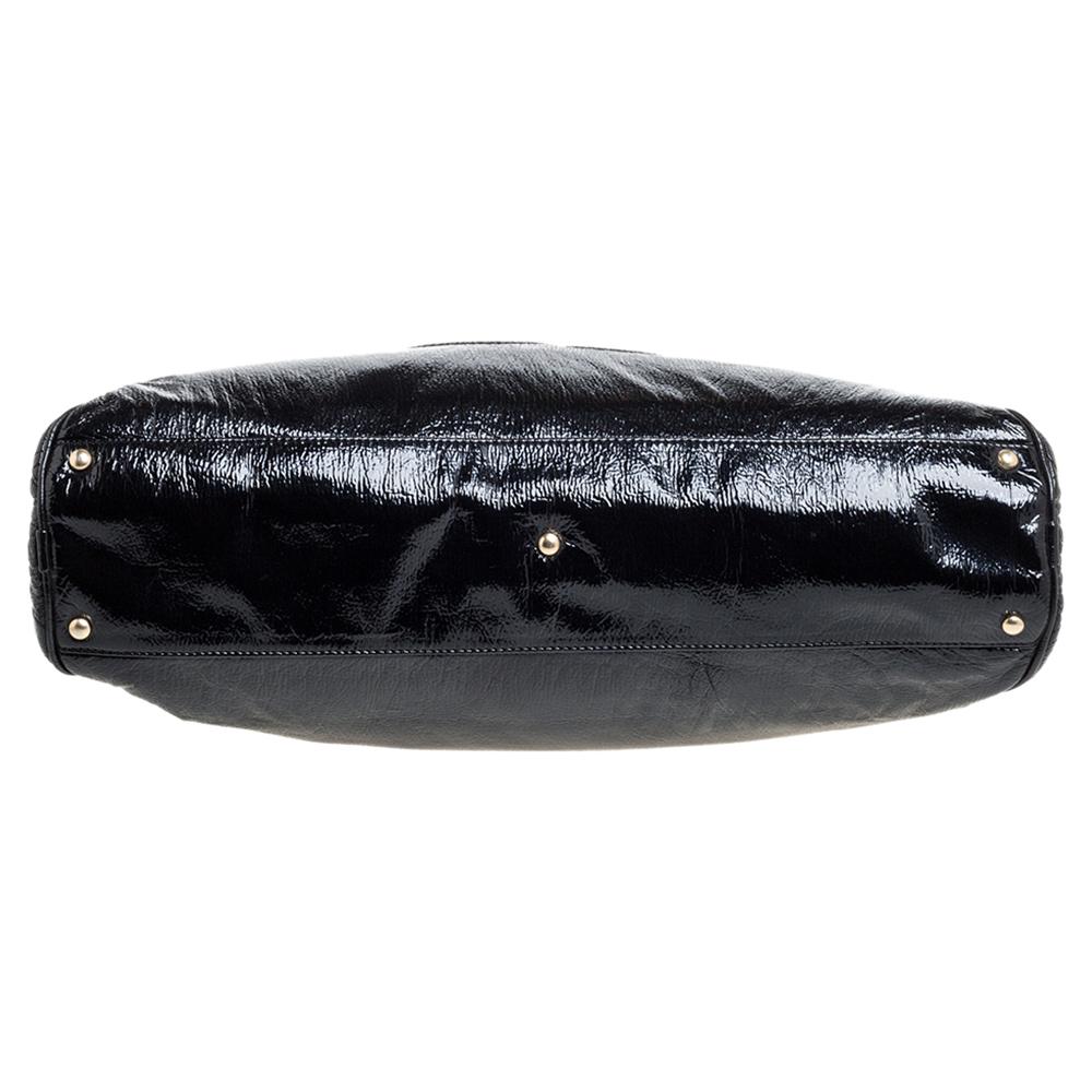 Chanel Black Crinkled Soft Patent Leather CC Chain Hobo 1