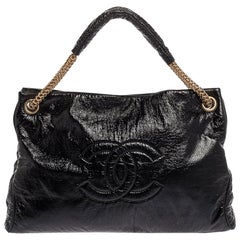 Chanel Black Crinkled Soft Patent Leather CC Chain Hobo