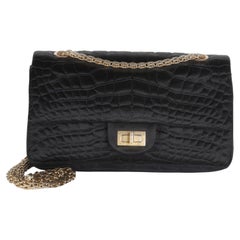 Chanel Black Croc Satin Medium Reissue 225 Flap Bag