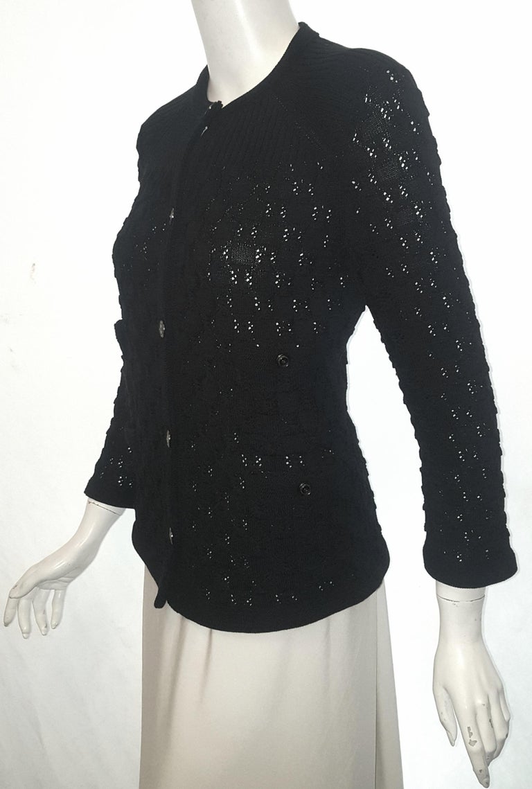 Chanel Black Crochet Cardigan at 1stDibs