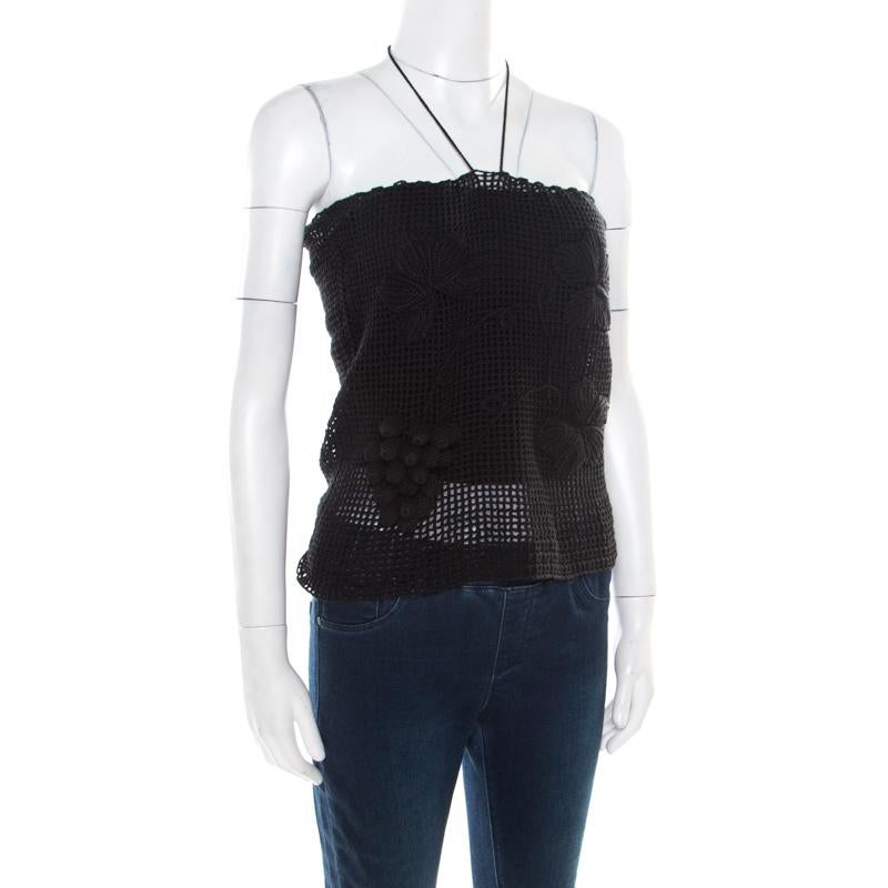 Chanel Black Crochet Knit Grape Vine Applique Tank Top L In Good Condition In Dubai, Al Qouz 2