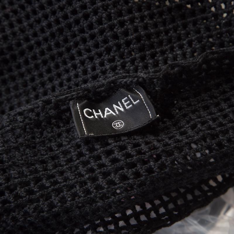 Women's Chanel Black Crochet Knit Grape Vine Applique Tank Top L
