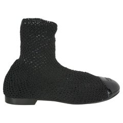 Chanel Black Crochet Patent Leather Cap Toe Sock Booties