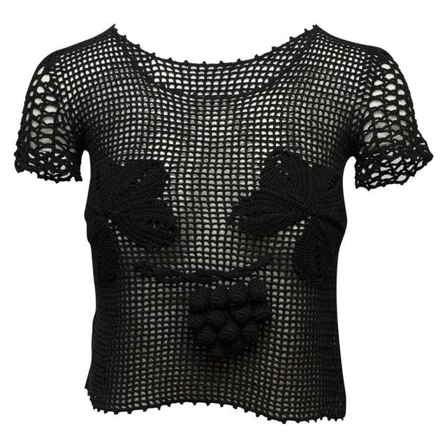 Chanel Black Crochet Short Sleeve Top at 1stDibs chanel crochet top