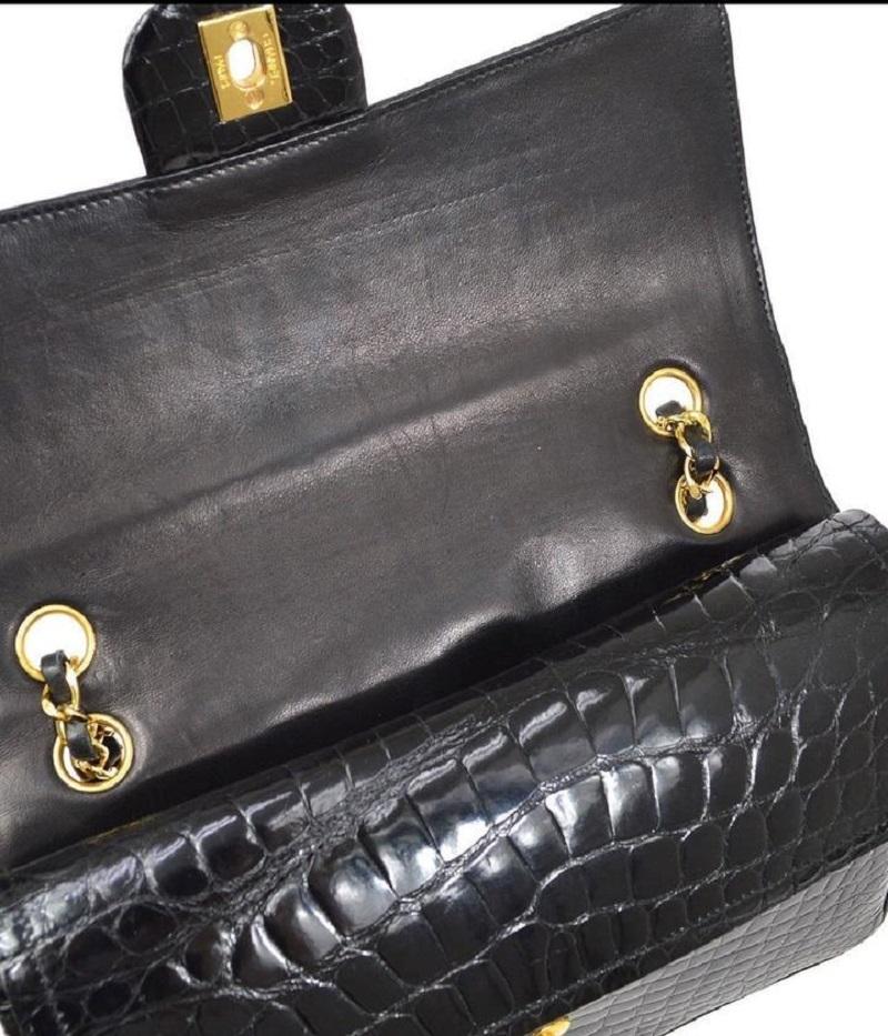 CHANEL Black Crocodile Exotic Gold Evening Medium Classic Shoulder Flap Bag 1