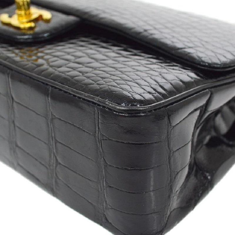 CHANEL Black Crocodile Exotic Gold Evening Medium Classic Shoulder Flap Bag 2
