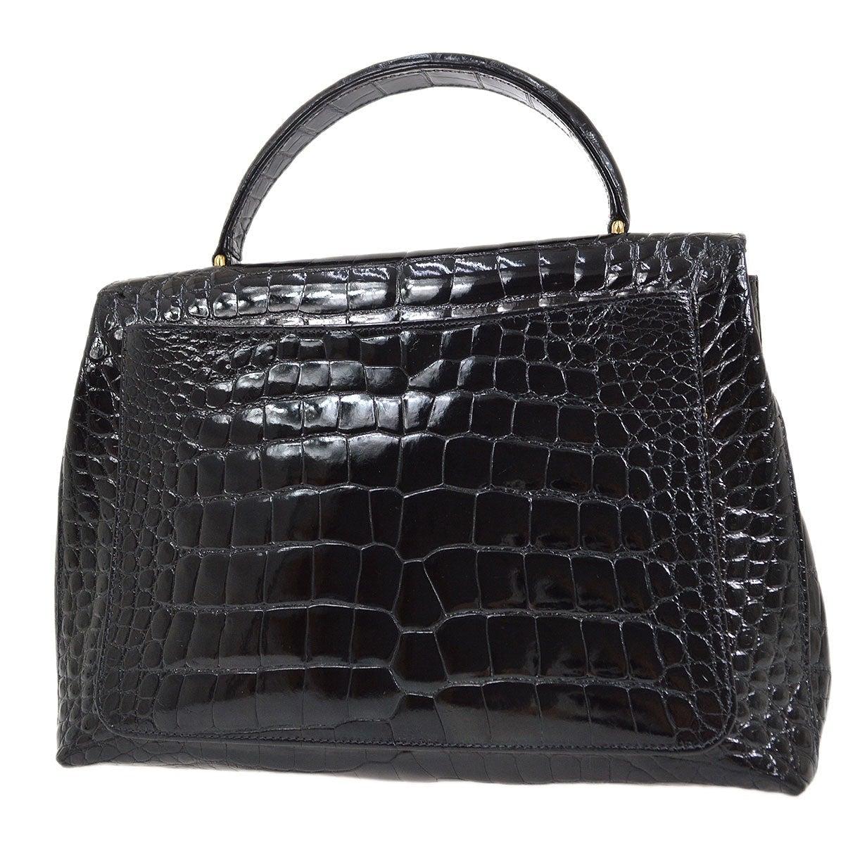 CHANEL Borsa Tote da sera con manico superiore in coccodrillo nero esotico Kelly Gold In condizioni buone a Chicago, IL