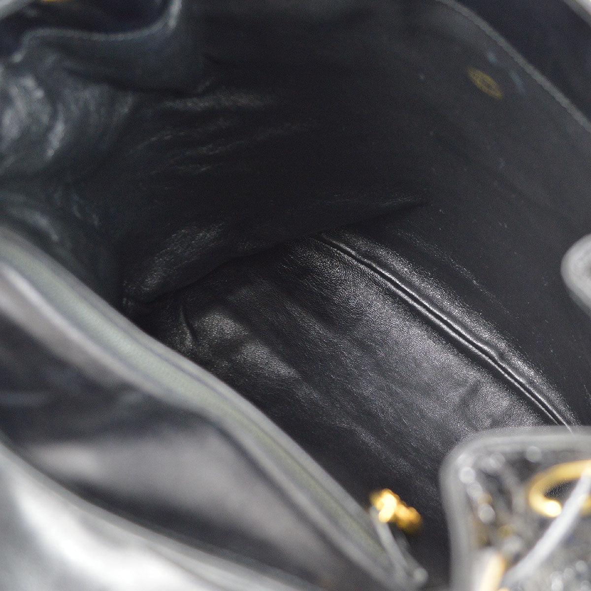 CHANEL Black Crocodile Exotic Leather Gold Carryall Travel Shoulder Backpack Bag 1