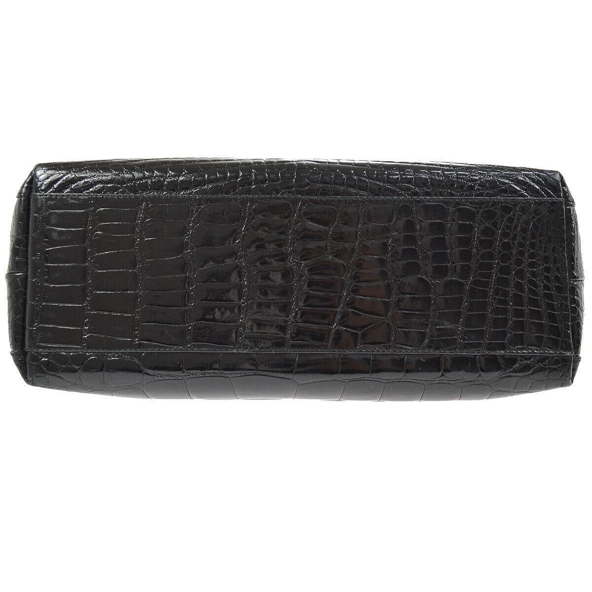 Chanel Black Crocodile Exotic Leather Gold Evening Kelly Top Handle Satchel Bag 1
