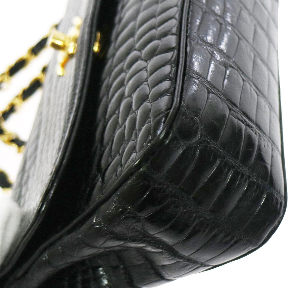 Chanel Black Crocodile Exotic Leather Gold Evening  Small Shoulder Flap Bag 2