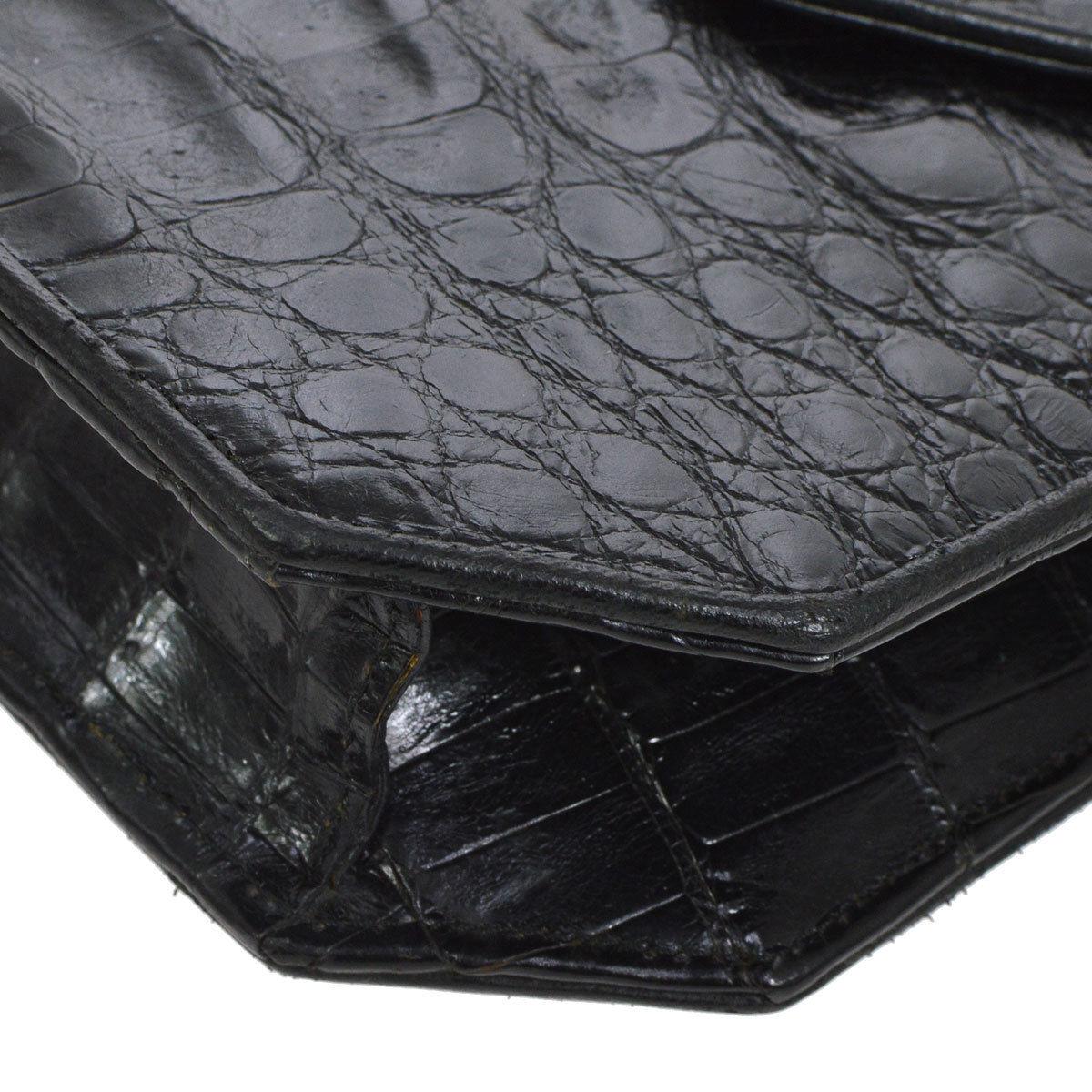 Chanel Black Crocodile Exotic Leather Gold Small Mini Evening Shoulder Flap Bag 2
