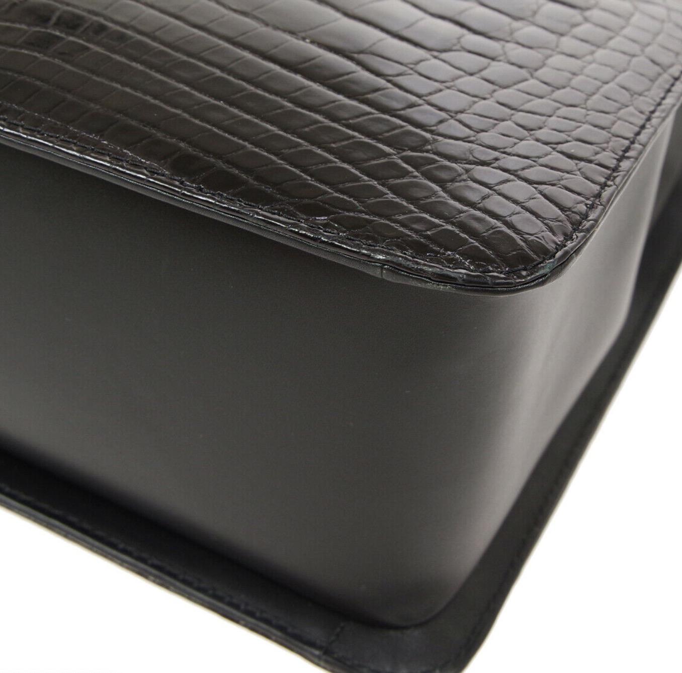 Chanel Black Crocodile Exotic Leather Silver Kelly Top Handle  Shoulder Bag  1