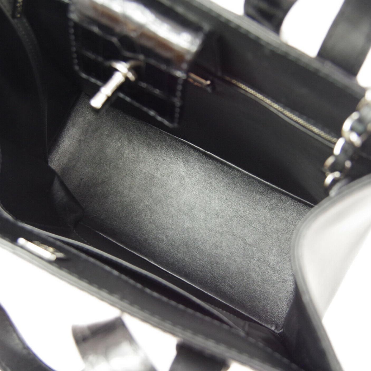 Chanel Black Crocodile Exotic Leather Silver Kelly Top Handle  Shoulder Bag  2