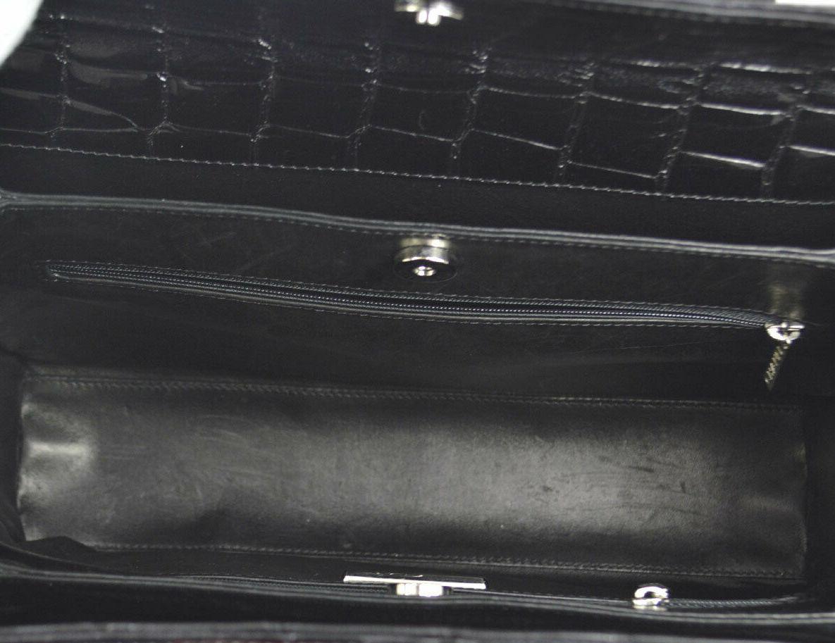 Chanel Black Crocodile Exotic Leather Silver Top Handle Satchel Bag  3