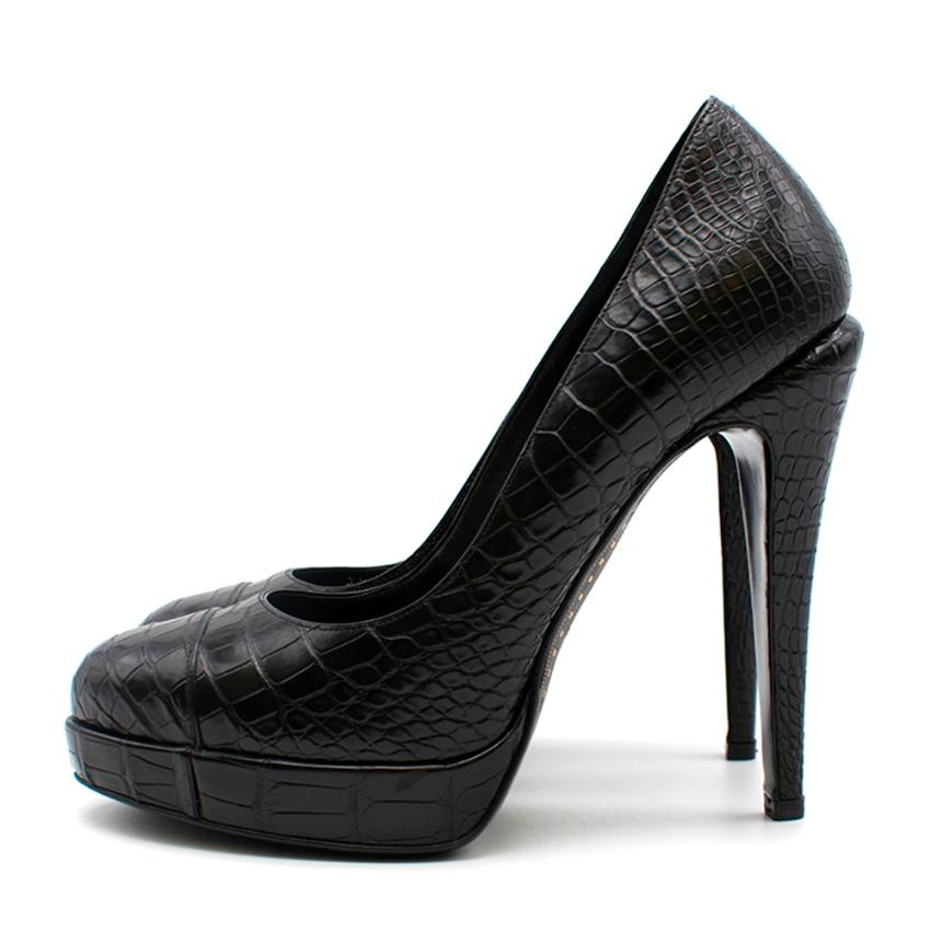 Women's Chanel Black Crocodile Leather Platform Pumps 36.5