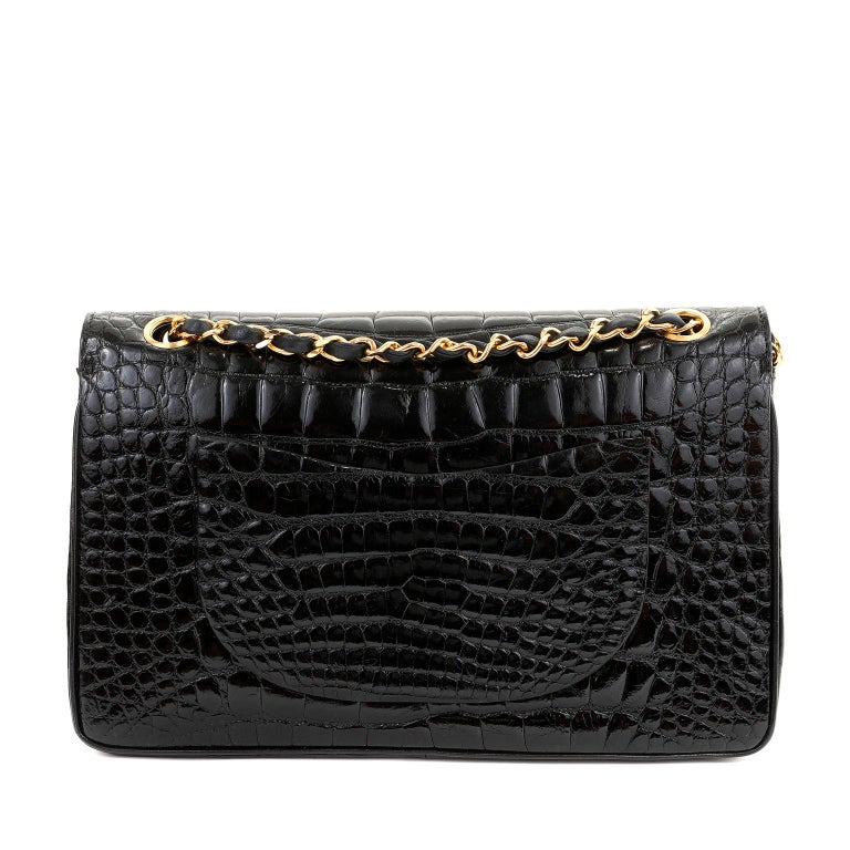 Chanel Black Crocodile Medium Classic Flap with Gold Hardware For Sale at  1stDibs