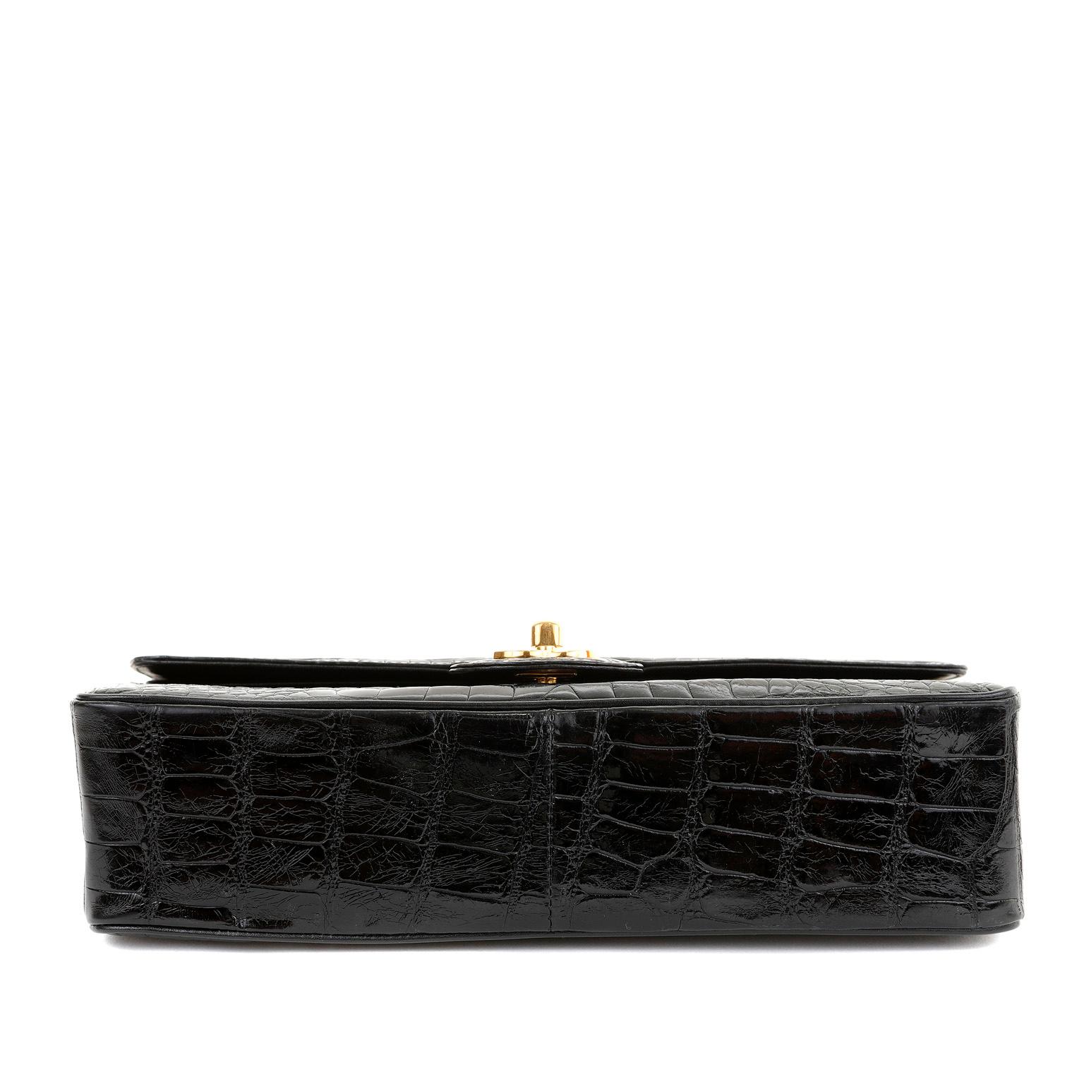 Women's Chanel Black Crocodile Medium Classic Flap with Gold Hardware