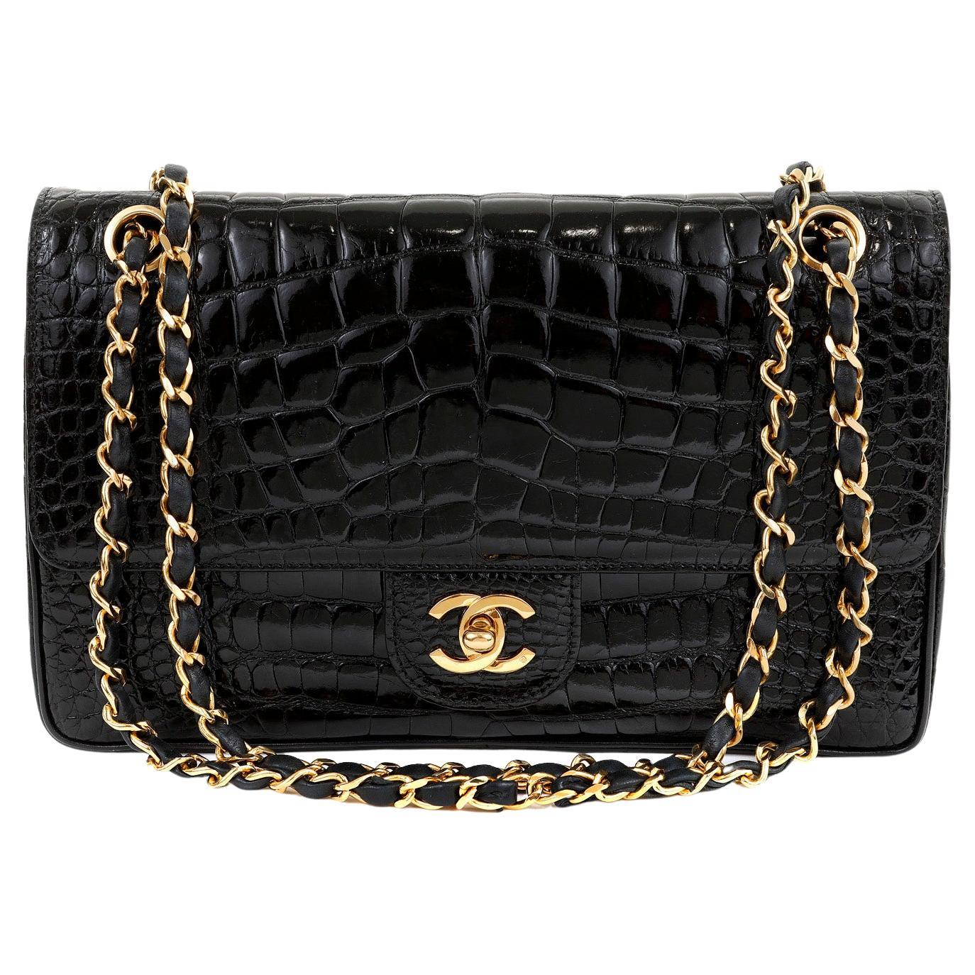 Pre-owned Black Alligator Small Vintage Classic Single Flap Bag