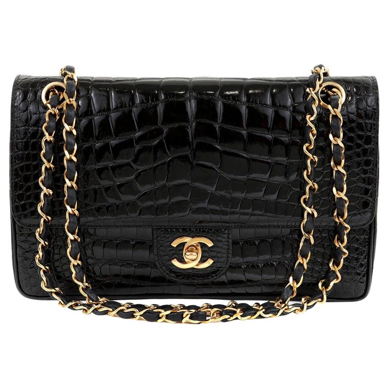 Chanel Black Crocodile Medium Classic Flap with Gold Hardware