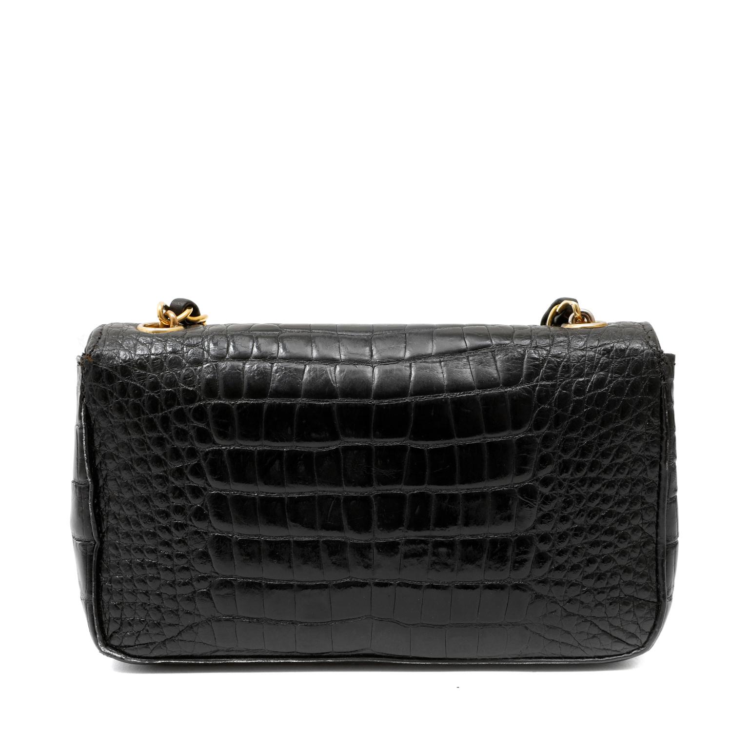 Chanel Black Crocodile Mini Classic Flap Bag In Good Condition In Palm Beach, FL