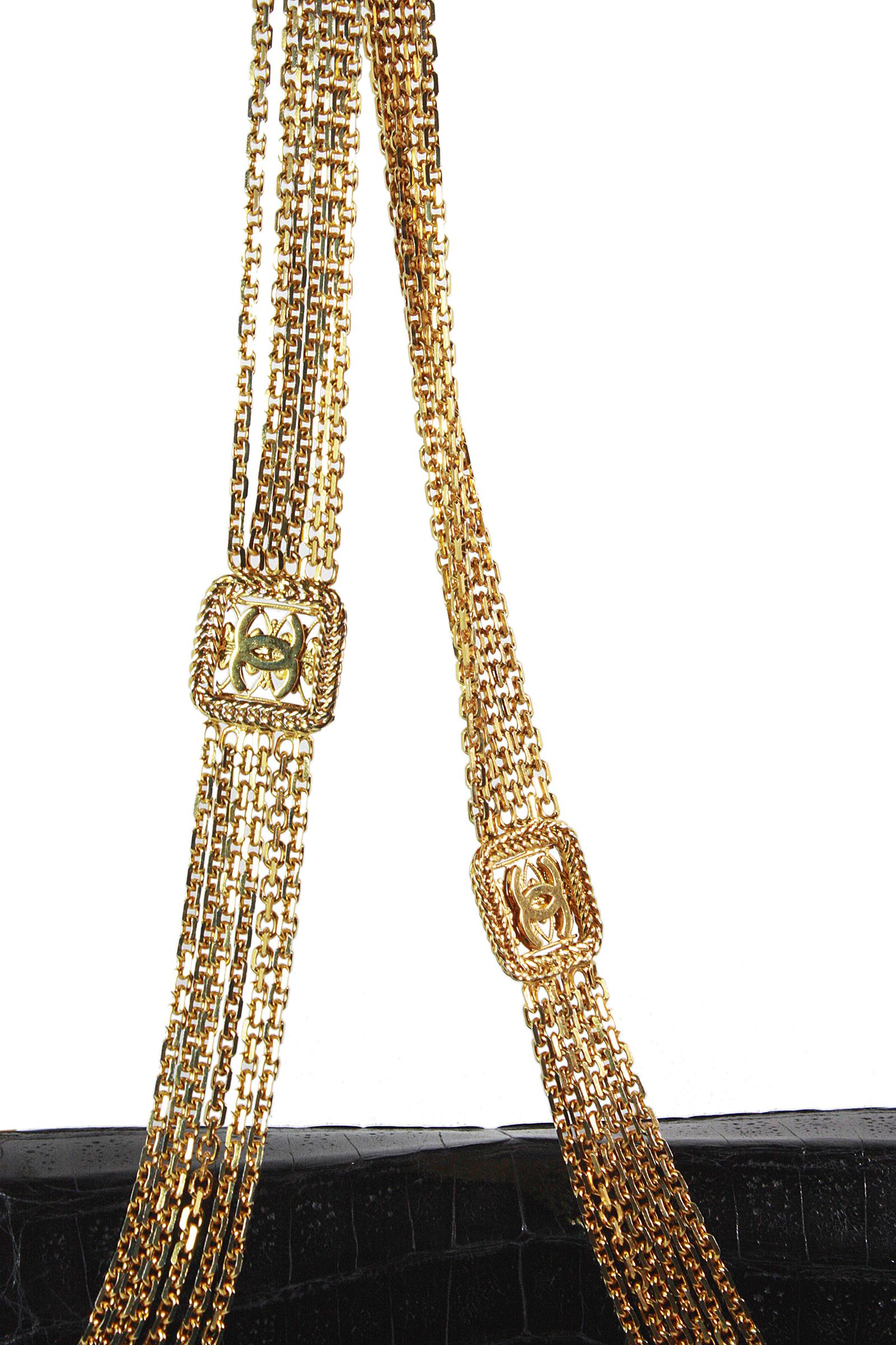 Women's Chanel Black Crocodile Shoulder Bag with Gold Multi-Strand Chain Strap