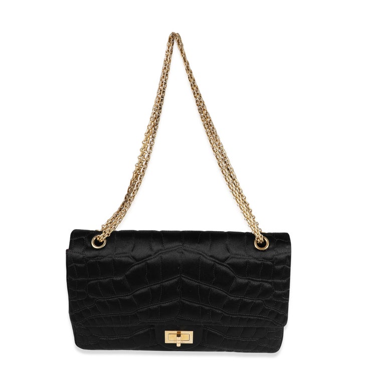 Chanel Black Crocodile Stitch Satin Reissue 2.55 227 Double Flap Bag For  Sale at 1stDibs