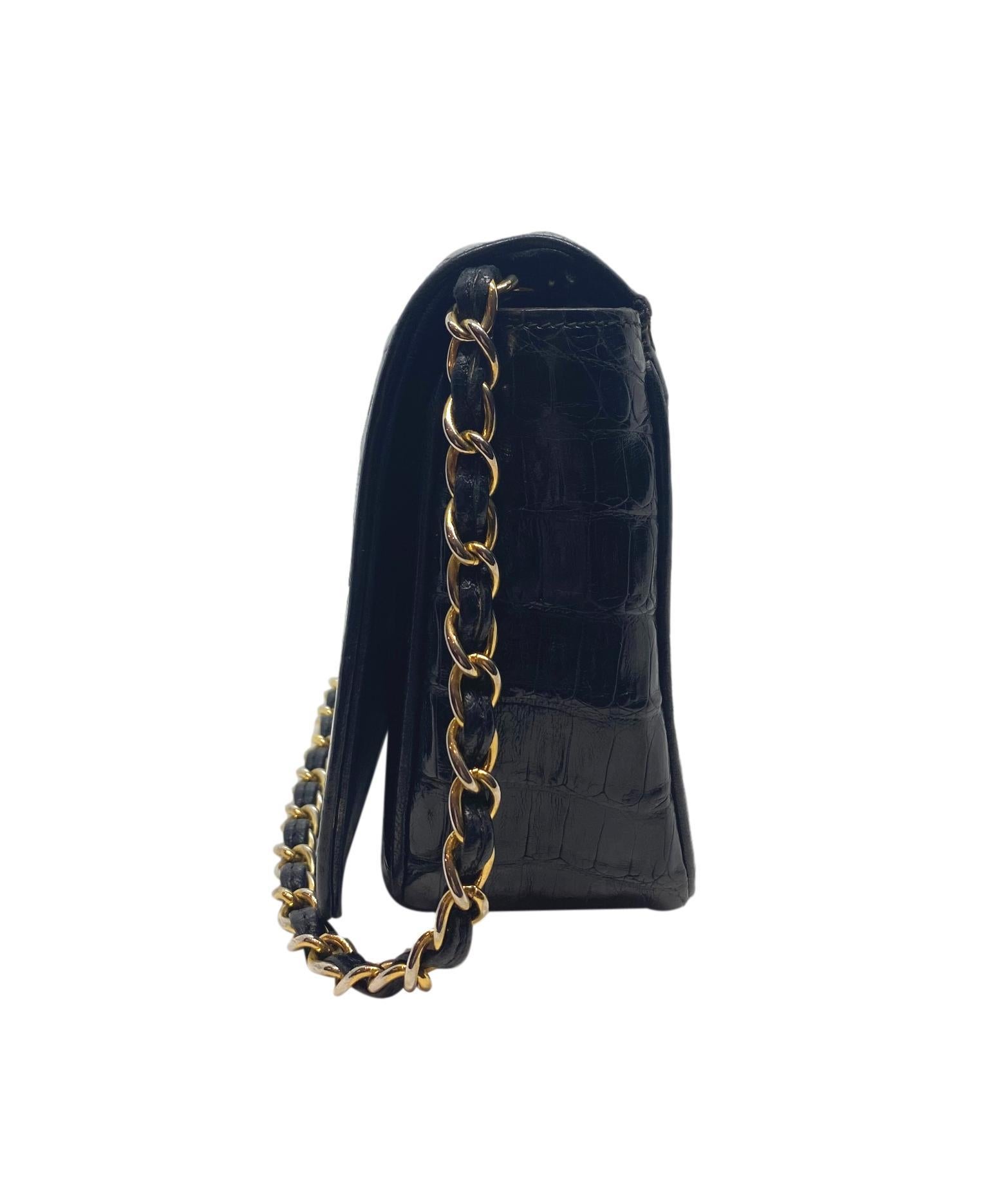 Chanel Black Crocodile Vintage Camera Tassel Bag with Gold Hardware 1