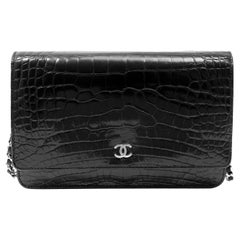 Chanel Black Crocodile Wallet on a Chain WOC